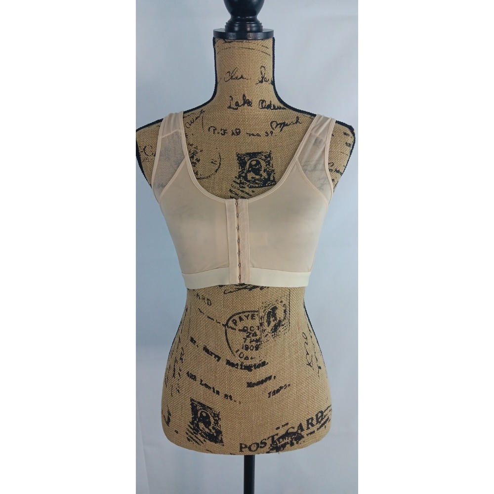 women Nylon Spandex Wire Free Breathable Support Front Close Bra Large Tan AA373